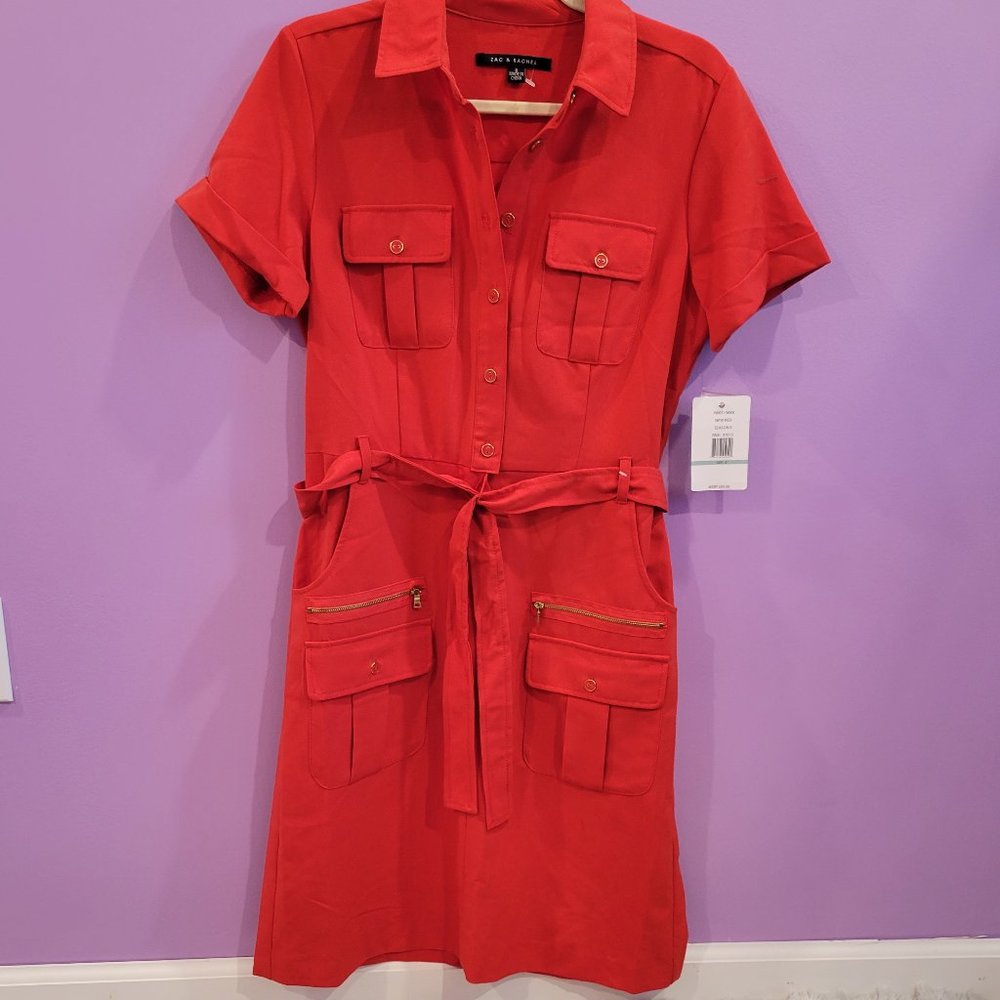 Zac & Rachael Mandrain Belted Button Down Shirt Dress- Size 10